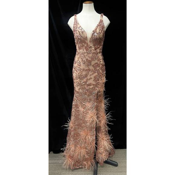 NEW AMARRA v-neck sequin prom gown in rose gold